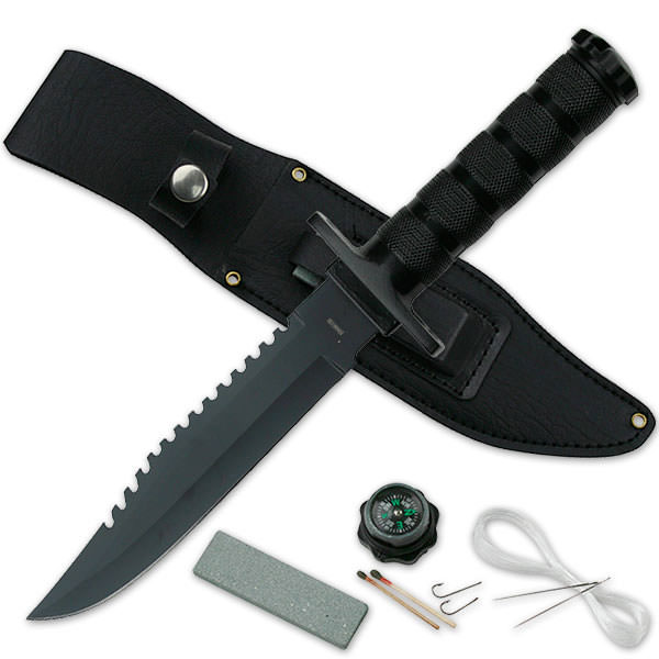 12 Inch Black Jungle Master Survival Knife With Kit - TOPHATTER'S ARMORY DEALS