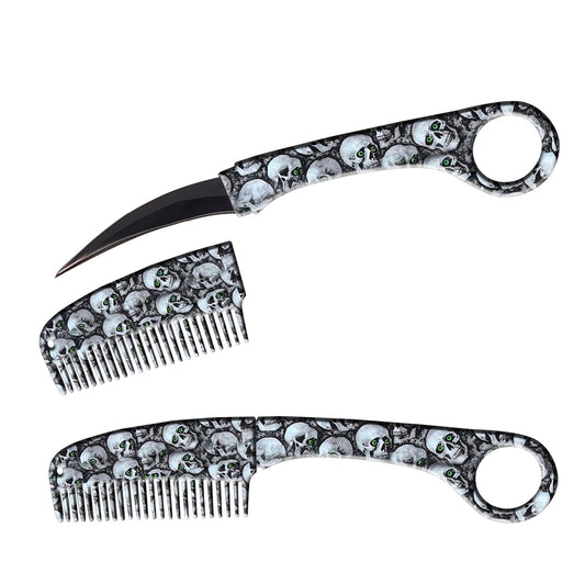 Skulls Karambit Hidden Blade Self Defense Brush Comb Knife