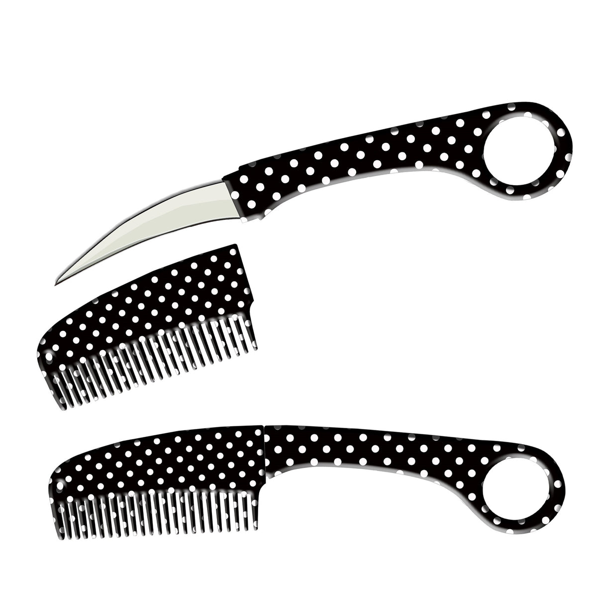 Polka Dot Karambit Hidden Blade Self Defense Brush Comb Knife - TOPHATTER'S ARMORY DEALS