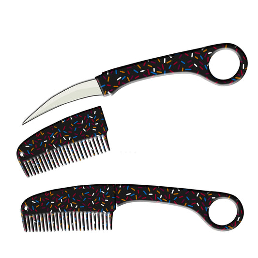 Black Sprinkles Karambit Hidden Blade Self Defense Brush Comb Knife