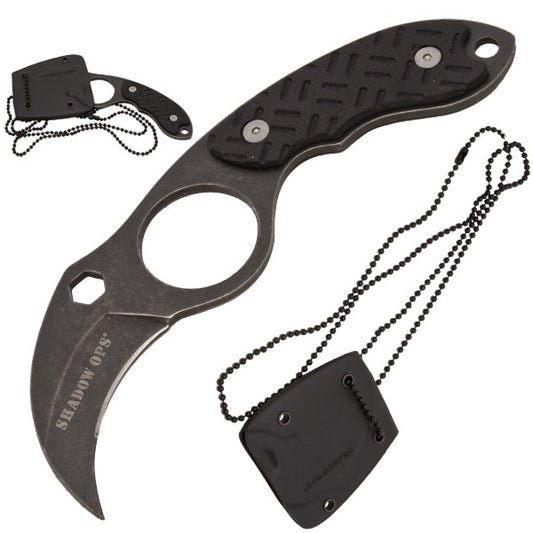 Shadow Ops Neck Knife Karambit Blade With Wrench Hole and Kydex Sheath