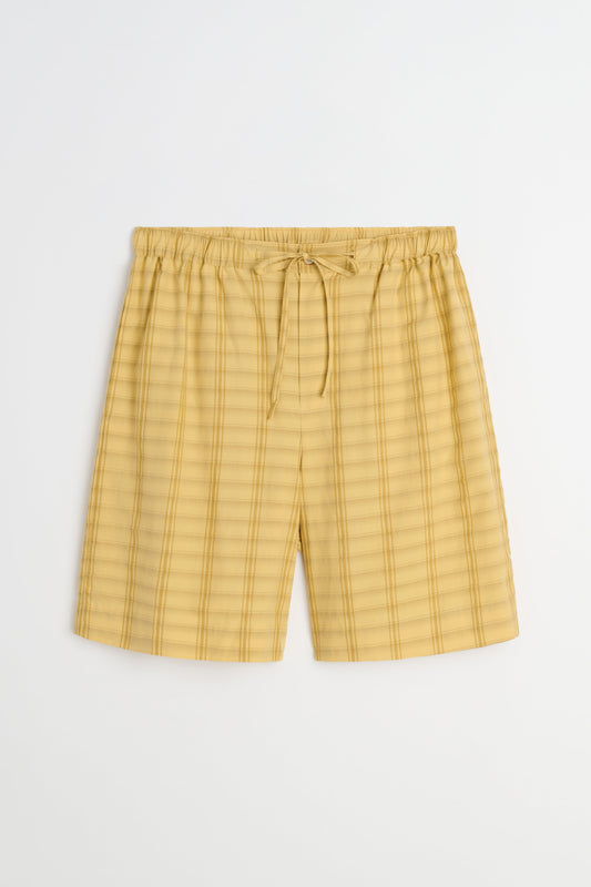 CMMN SWDN Paris Silk Cotton Shorts Yellow Check