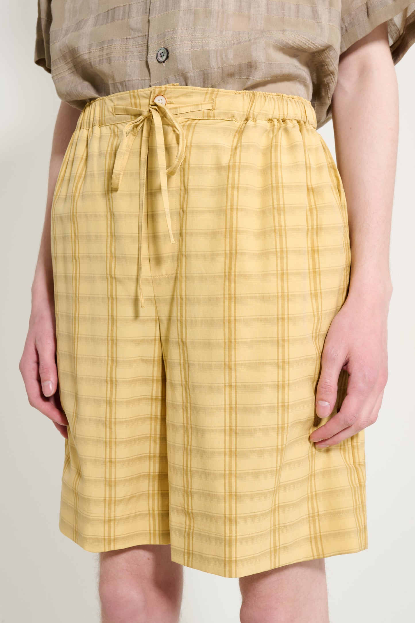 CMMN SWDN Paris Silk Cotton Shorts Yellow Check