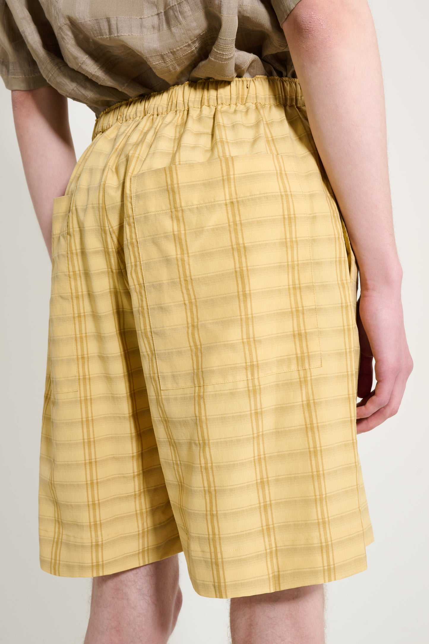 CMMN SWDN Paris Silk Cotton Shorts Yellow Check