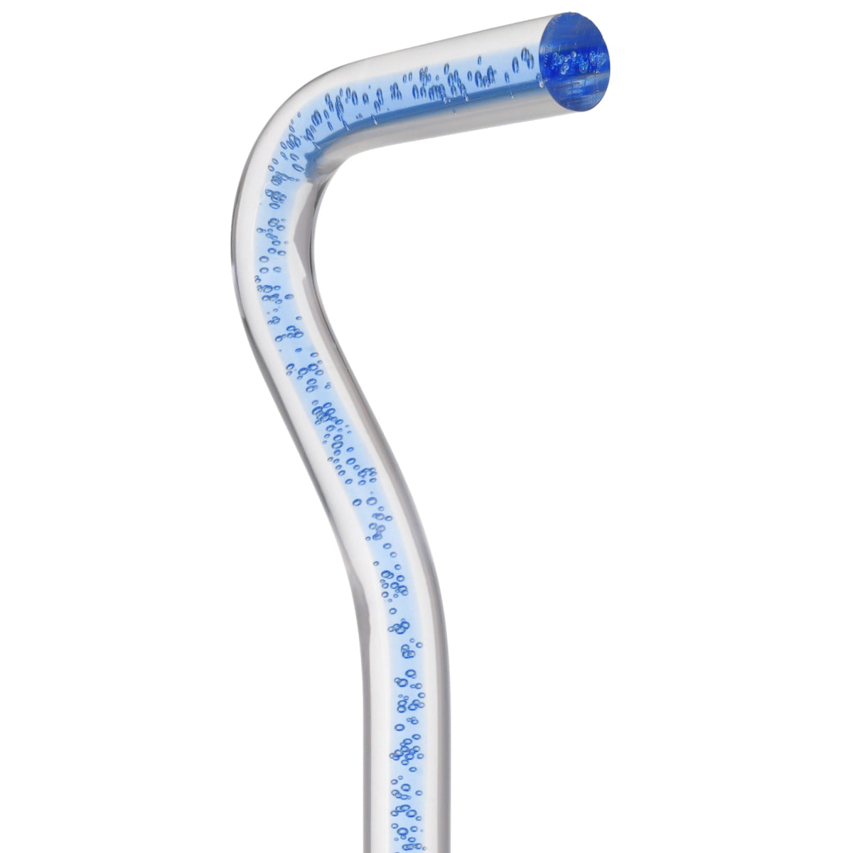 Clear Ocean Cane: Blue Streak w/ Floating Bubbles in Clear Shaft