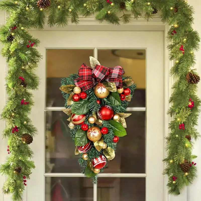 Christmas Door Wreath Upside Down Gold Teardrop Garland