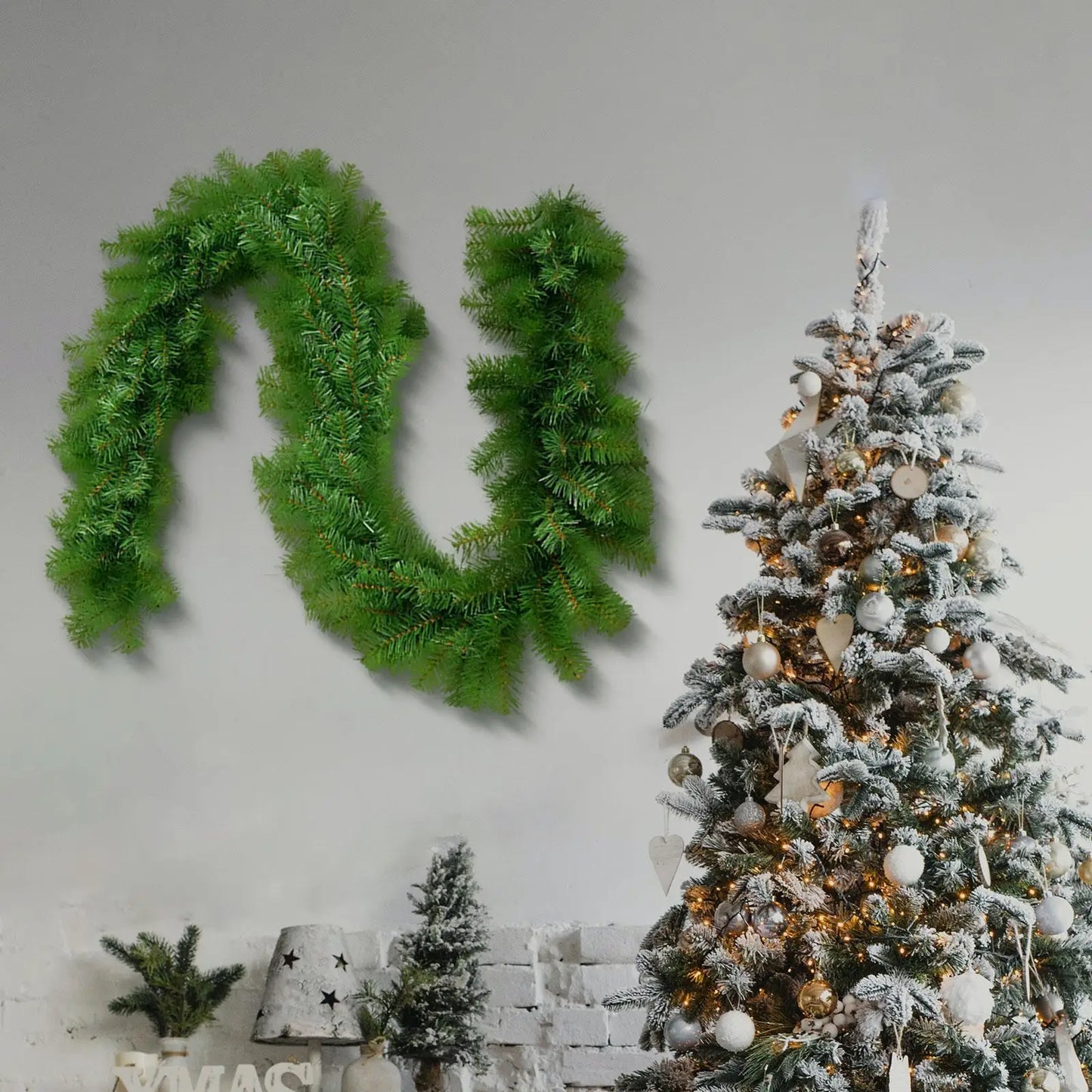Christmas Garland Wreath Decor for Fireplace and Outdoor