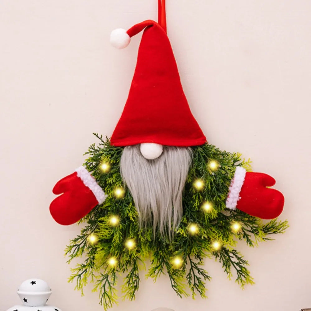 Christmas Gnome Wreath with LED Lights for Front Door
