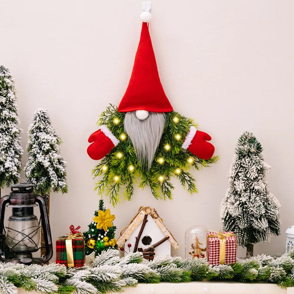 Christmas Gnome Wreath with LED Lights for Front Door