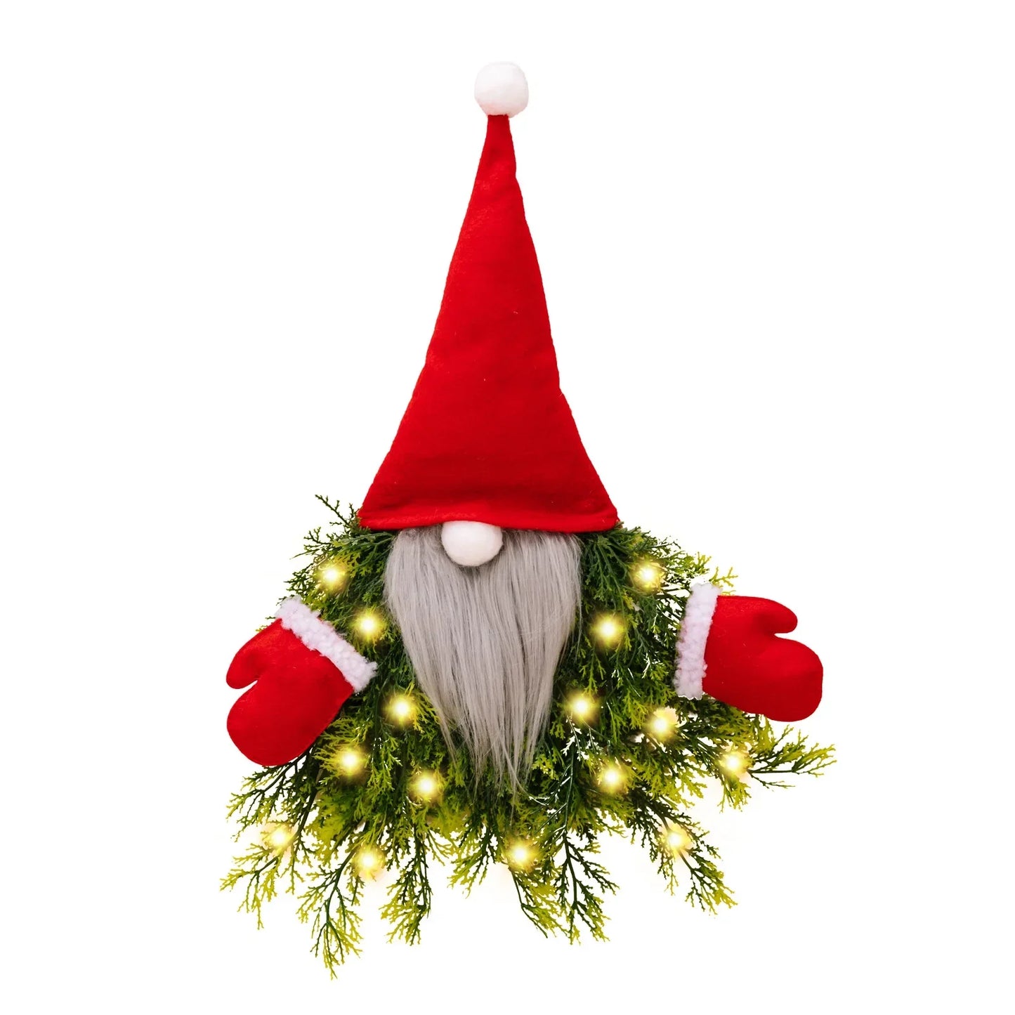 Christmas Gnome Wreath with LED Lights for Front Door