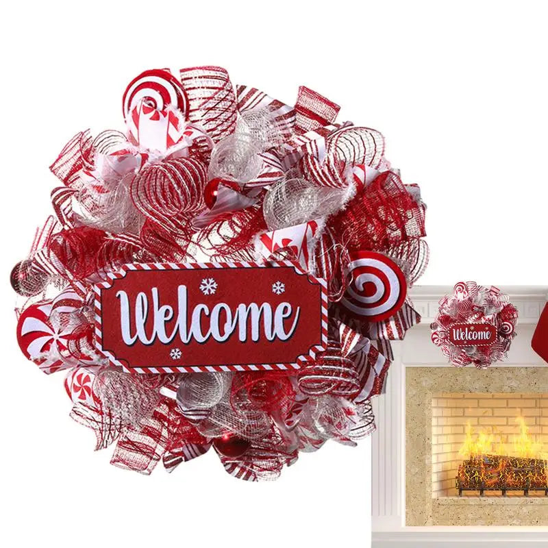Christmas Pink Wreath with Red Ribbon for Front Door
