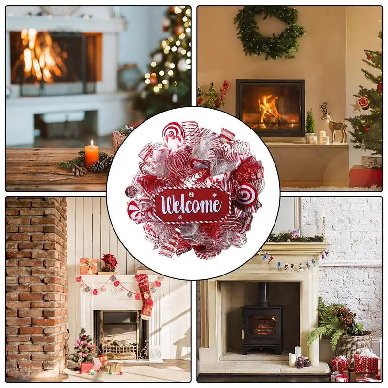 Christmas Pink Wreath with Red Ribbon for Front Door
