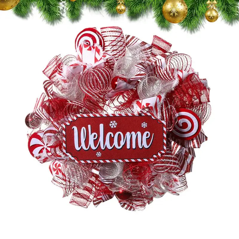 Christmas Pink Wreath with Red Ribbon for Front Door