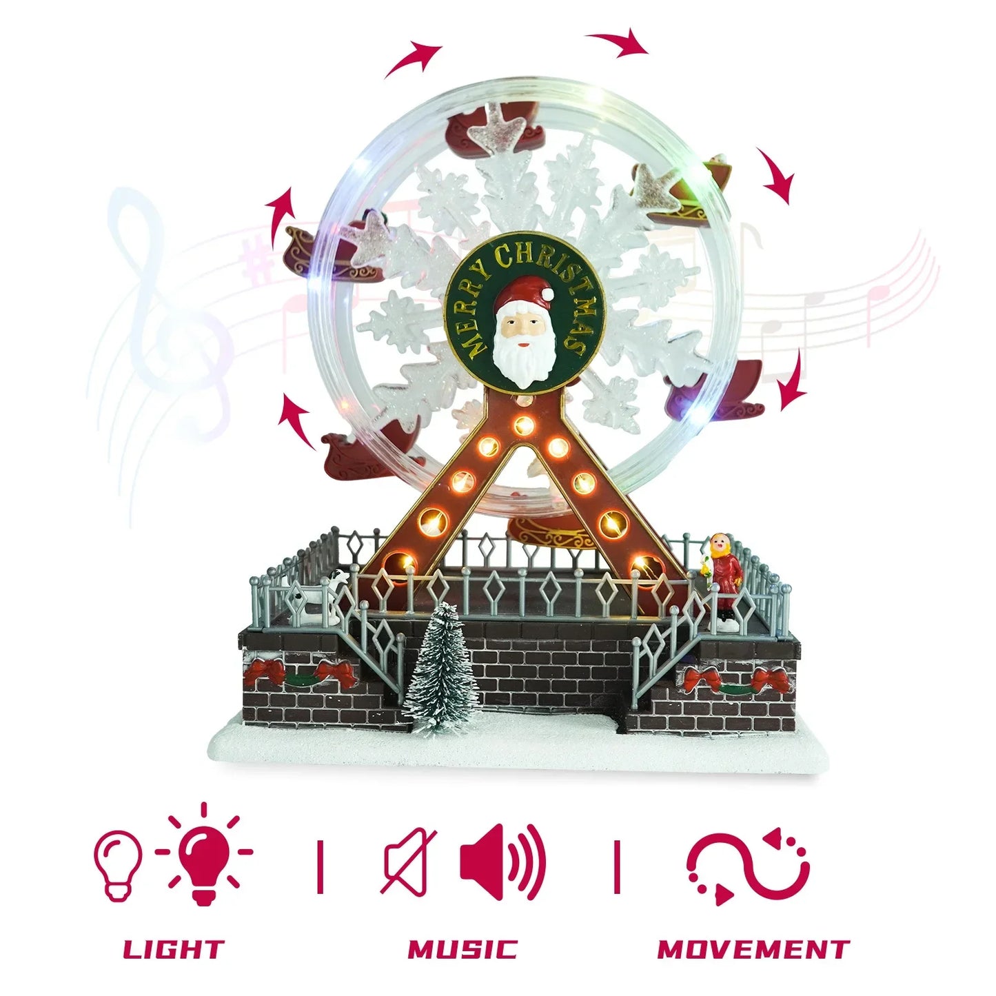 Rotating Christmas Ferris Wheel with Glowing Lights and Music