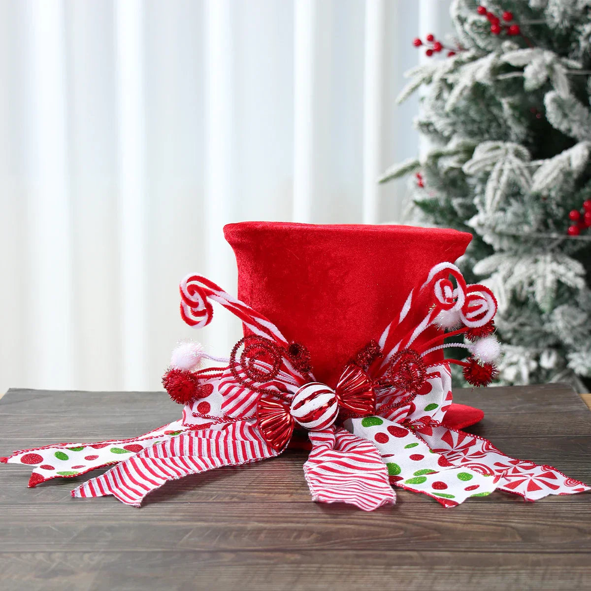 Christmas Tree Topper Hat with Bow Ribbon