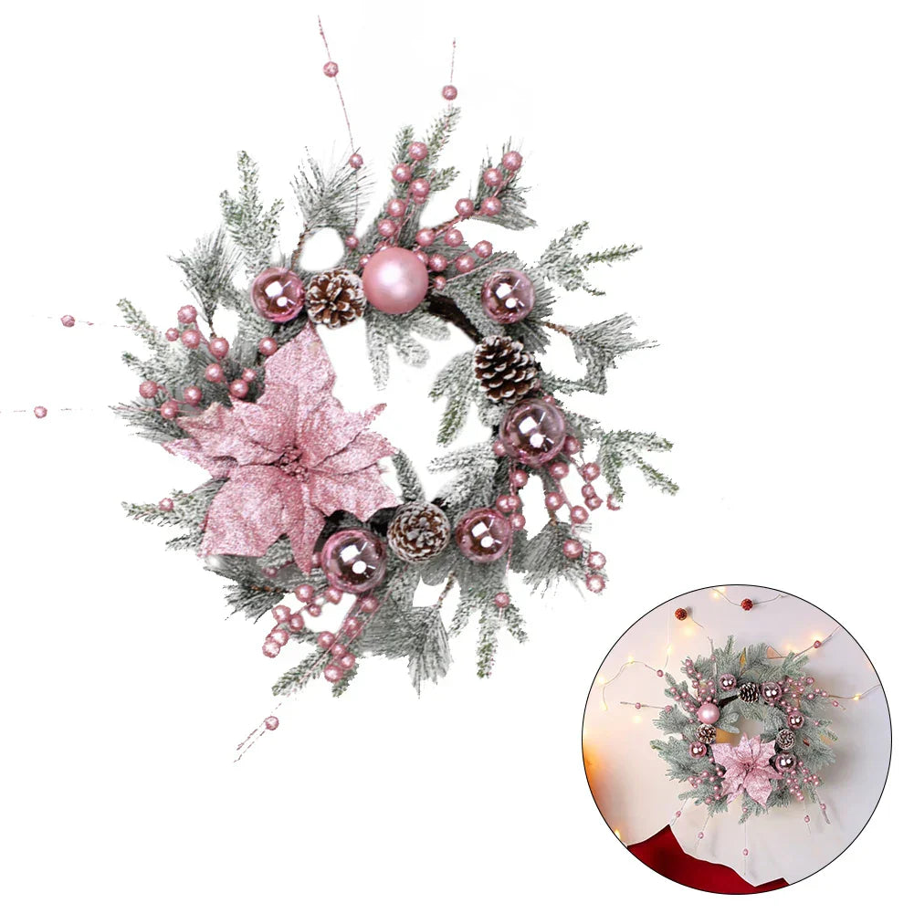 Christmas Pink Rattan Hanging Garland with Balls