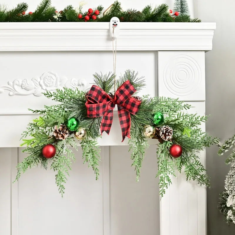 Christmas Wreath Ornament with Pine Leaves and Bow