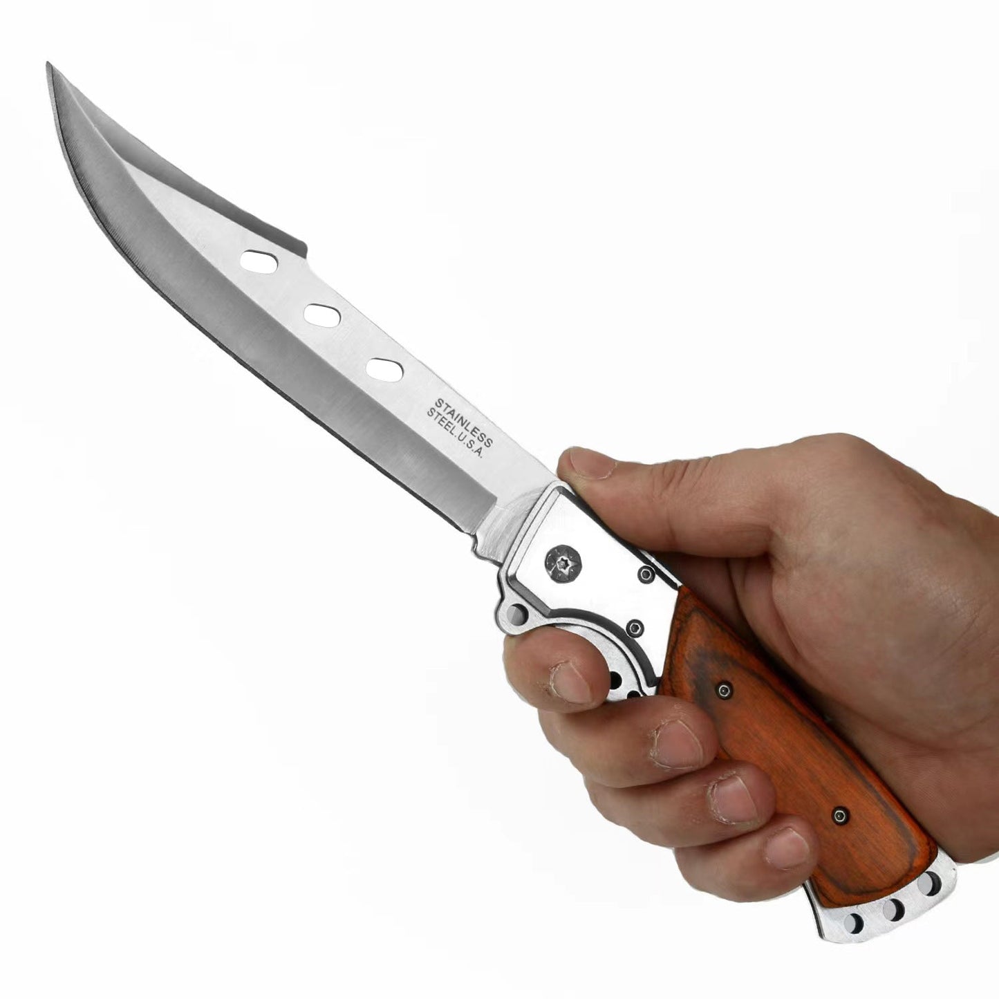 Colorful Wooden Handle Bowie Folding Knife