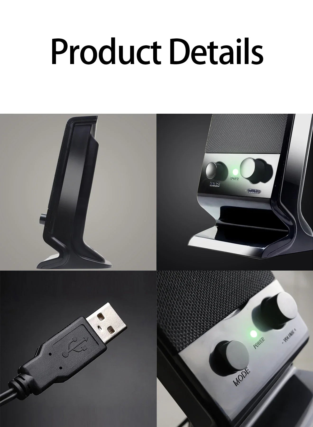 Compact USB Laptop Speakers with Volume Control (Black)