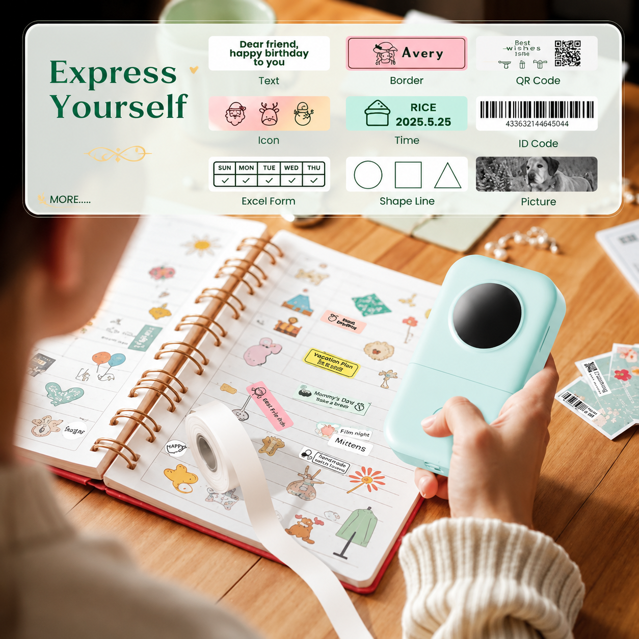 Portable Bluetooth Label Maker - Inkless Thermal Printer for Home & Office