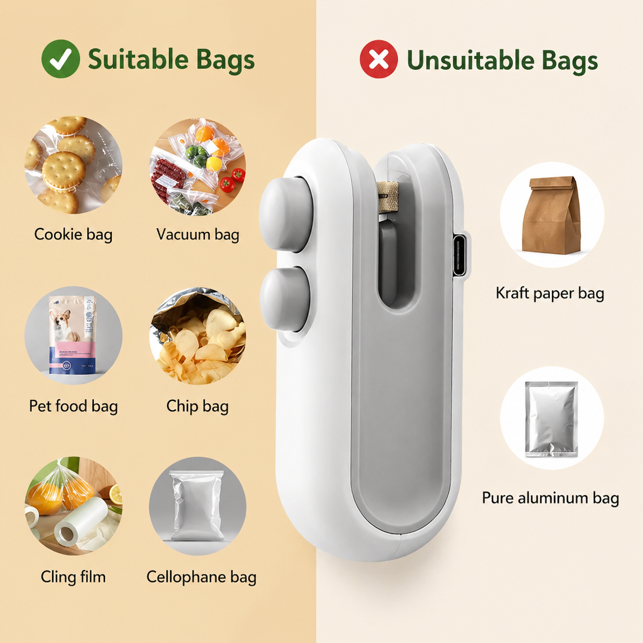 Mini Bag Heat Sealer and Cutter with USB-C Rechargeable Design