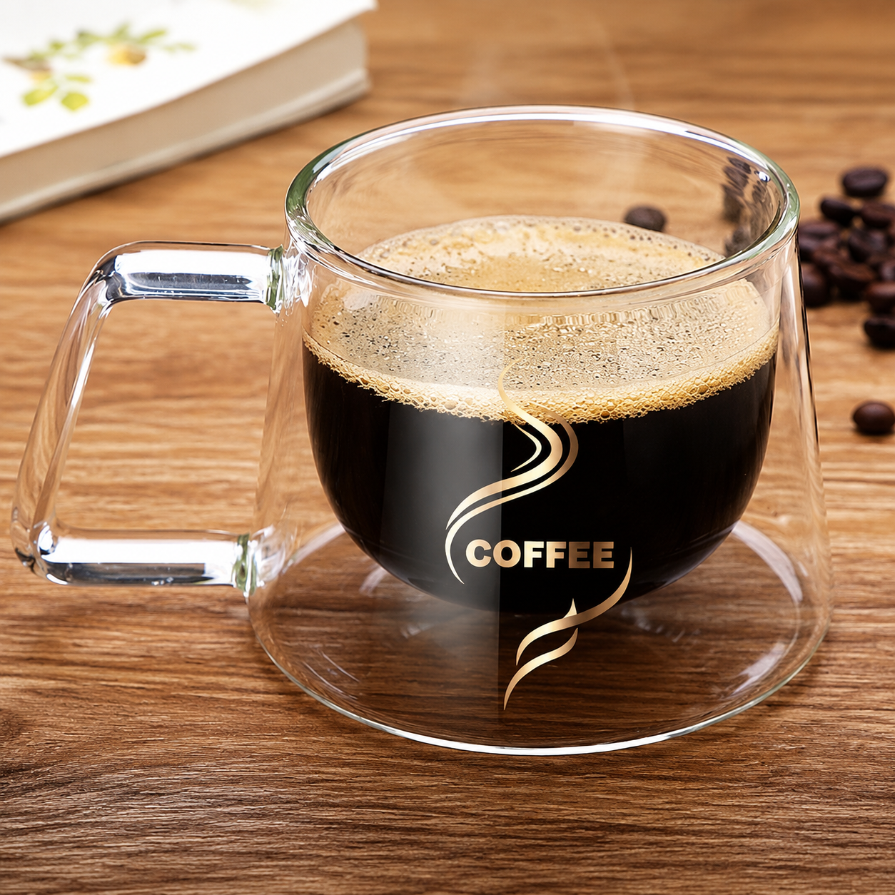 Elegant Hand-Blown Double Wall Glass Mug for Modern Coffee Lovers
