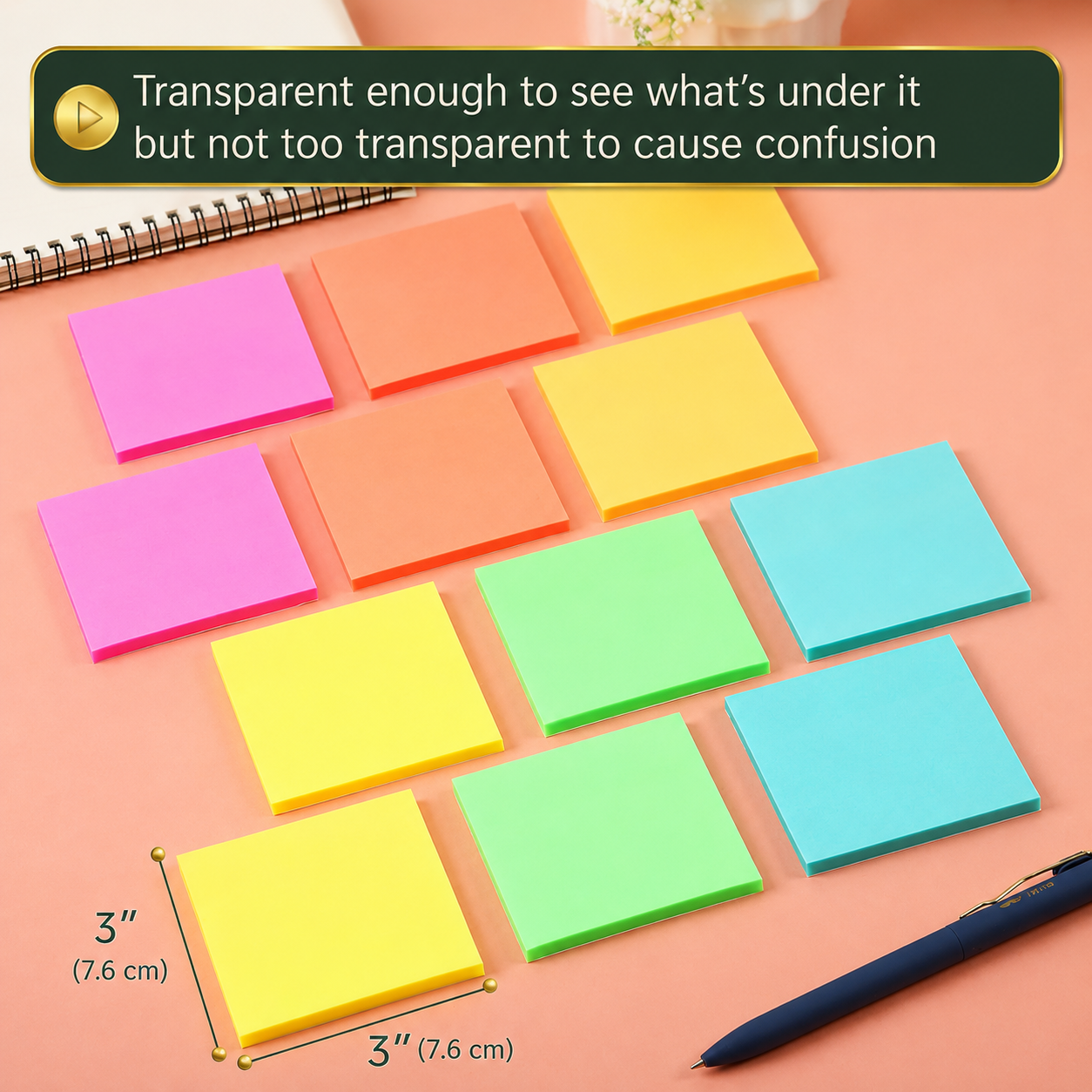 Glitter See-Through Sticky Notes Gift Set in 5 Fun Colors