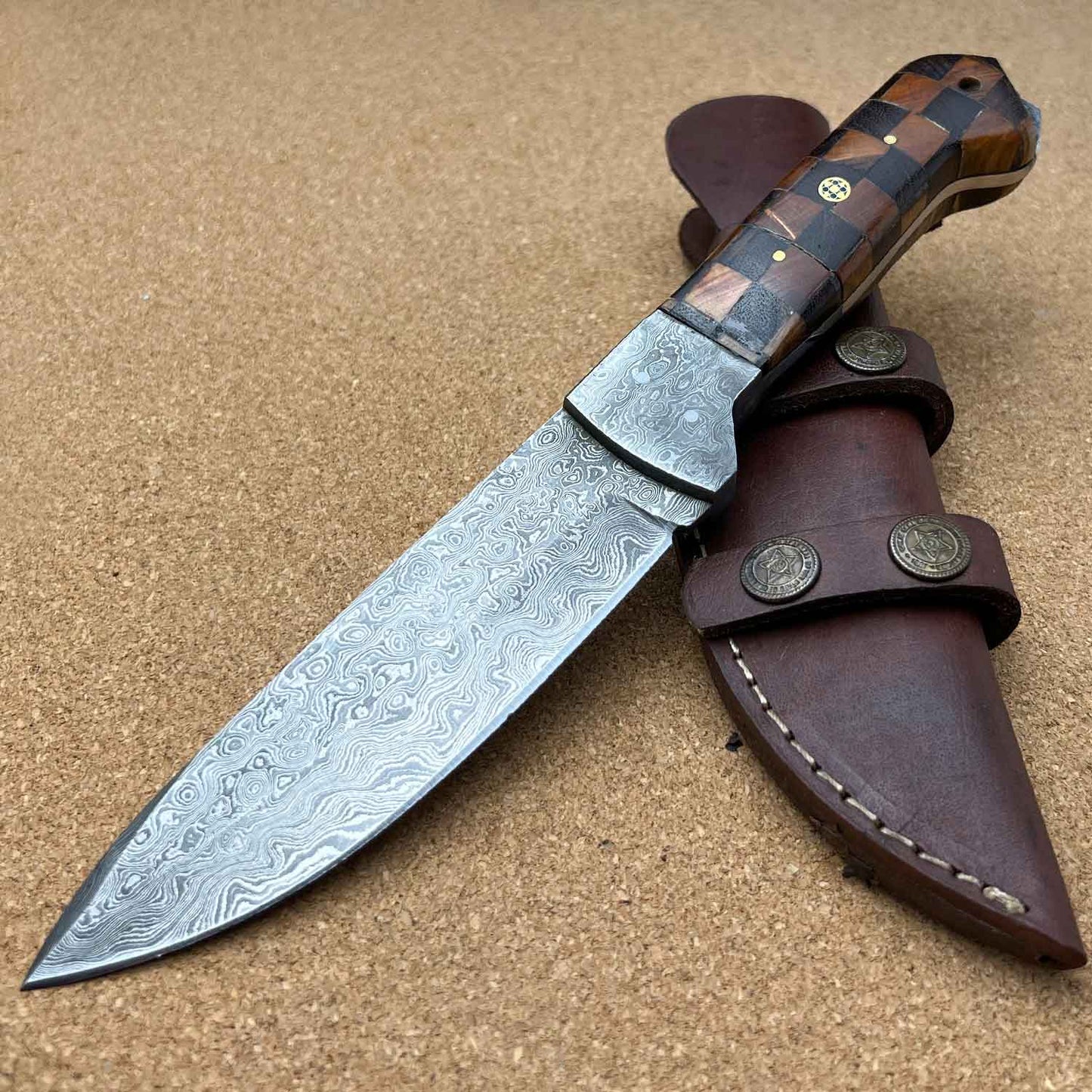Damascus Steel Custom Handmade Hunting Bowie Knife 10.5"
