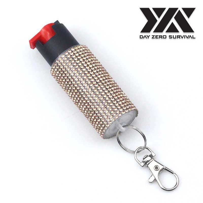 Golden Jeweled Design Pepper Spray Self Defense Key Ring