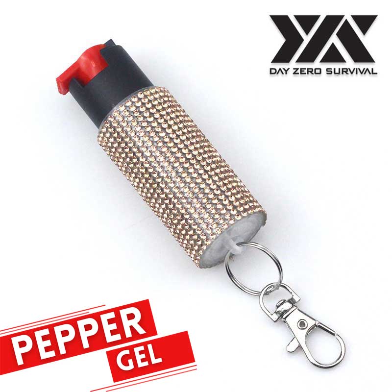 Personal Defense Tactical Pepper Gel Key Ring - Golden Jeweled Design - TOPHATTER'S ARMORY DEALS