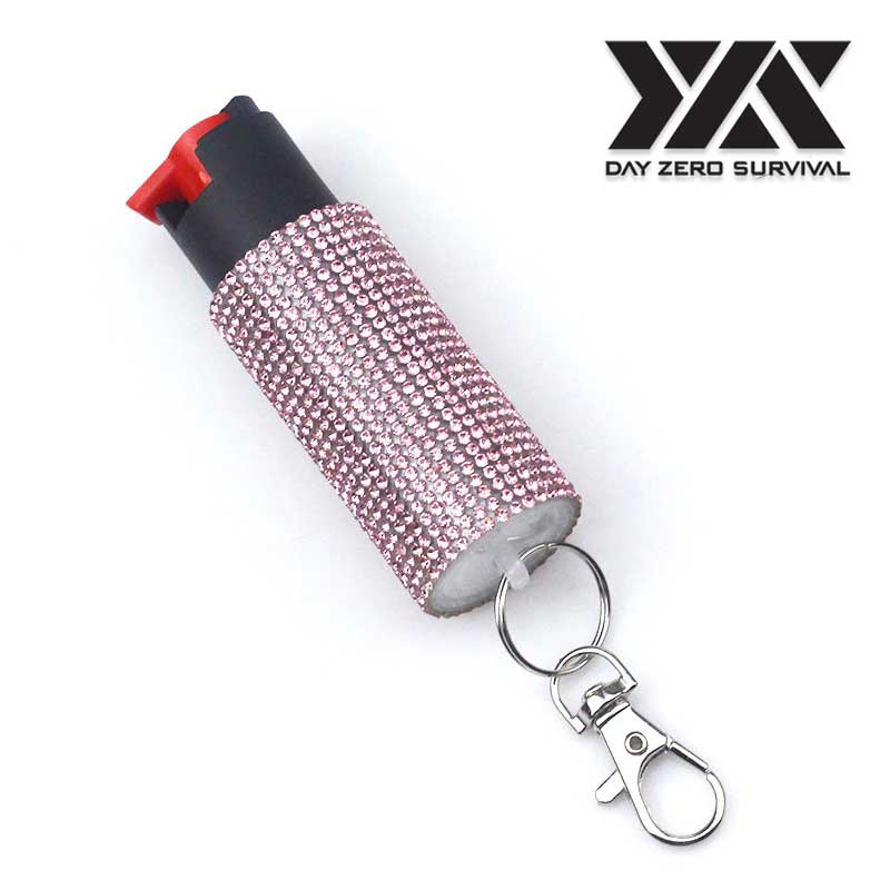 Pink Jeweled Design Pepper Spray Self Defense Key Ring