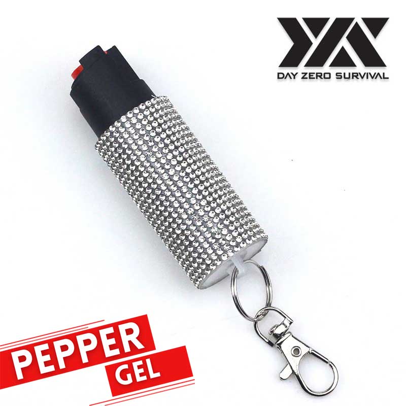 Personal Defense Tactical Pepper Gel Key Ring - White Jeweled Design - TOPHATTER'S ARMORY DEALS