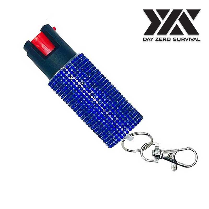 Blue Jeweled Design Pepper Spray Self Defense Key Ring