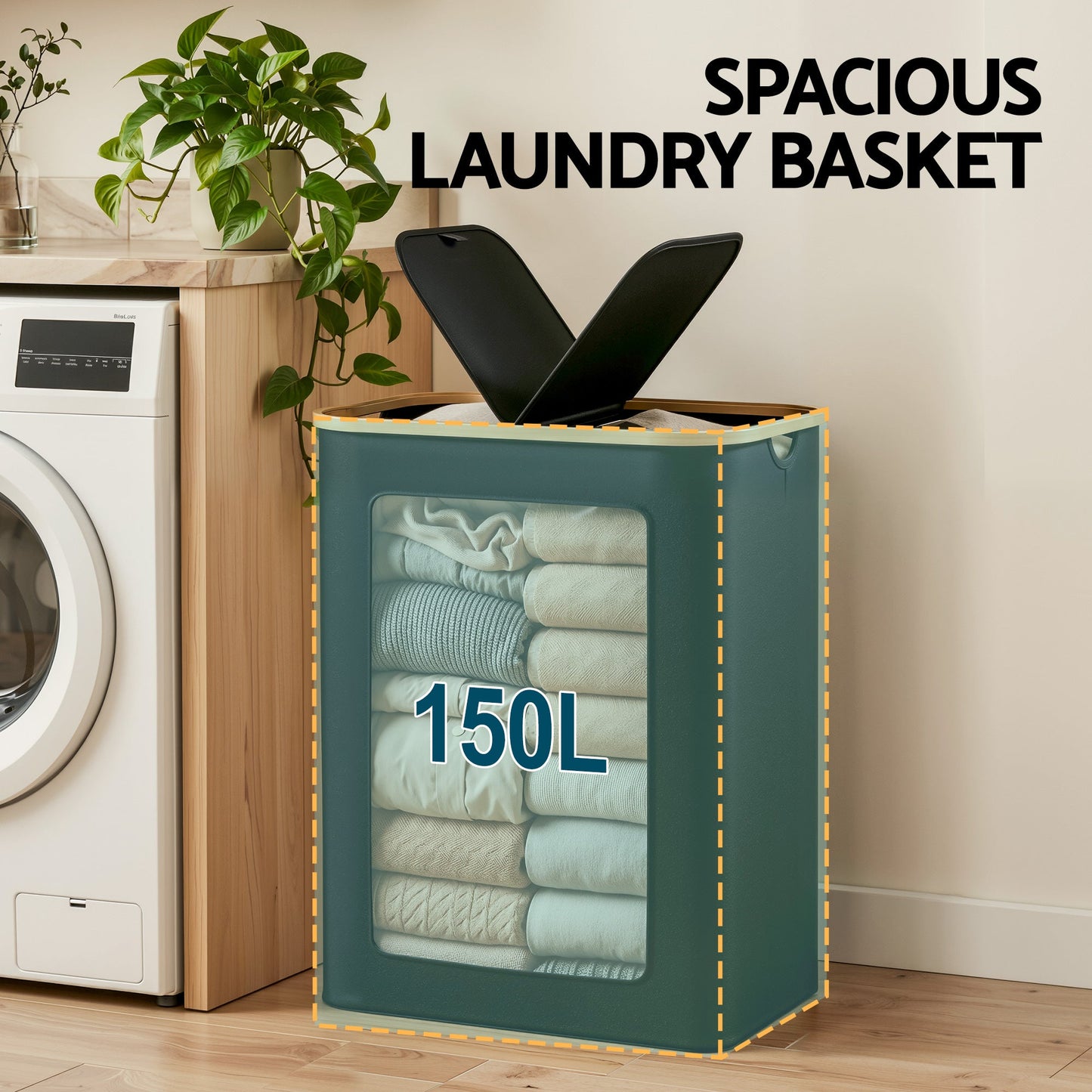 2-Section Foldable Laundry Basket with Removable Bags