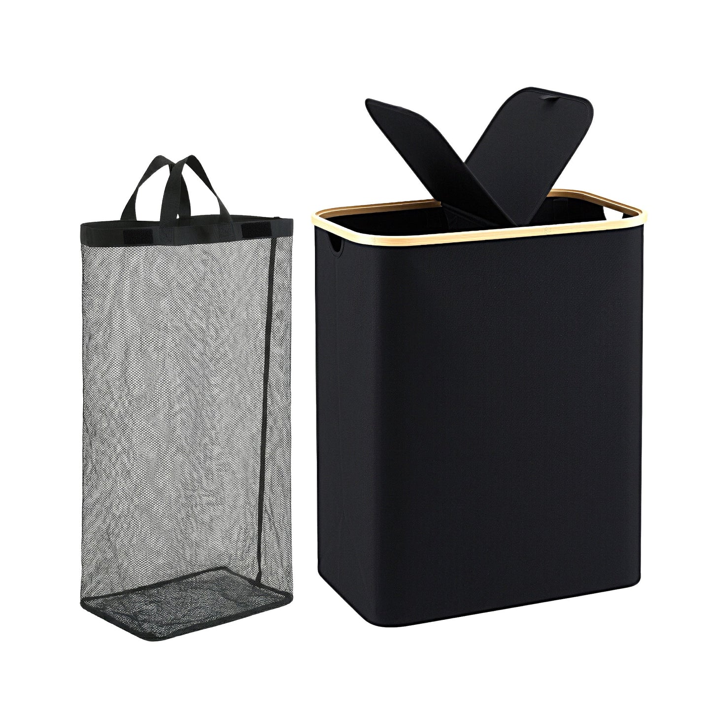 2-Section Foldable Laundry Basket with Removable Bags