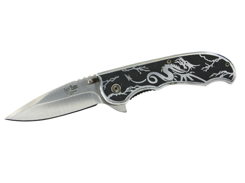 Dragon Design Printed Metal Handle Assisted Open Knife - TOPHATTER'S ARMORY DEALS
