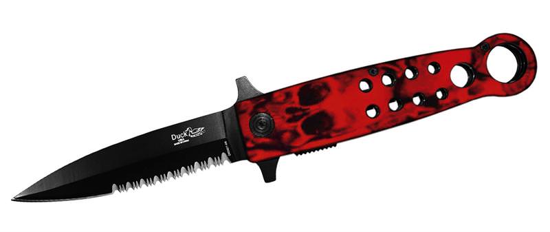 8 Inch Duck Orange Skull Camo, Half Serrated Assisted Open Pocket Knife