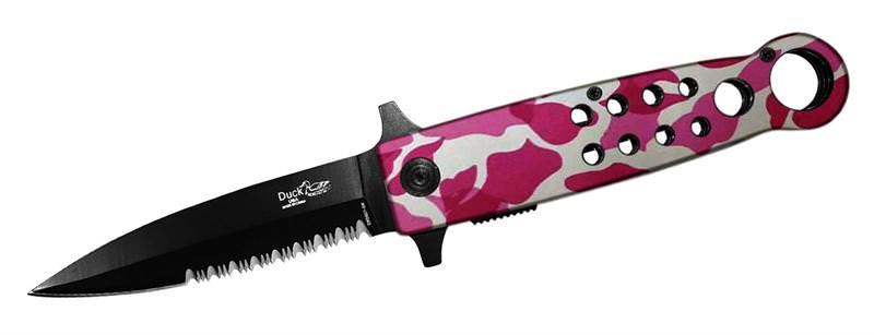 8 Inch Duck Pink Snow Camo, Half Serrated Assisted Open Pocket Knife - TOPHATTER'S ARMORY DEALS
