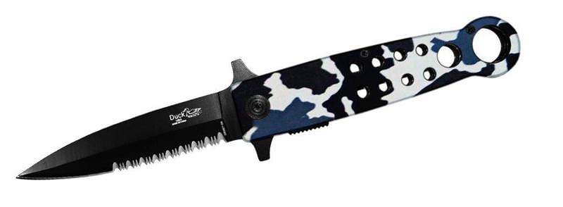 8 Inch Duck Snow Camo, Half Serrated Assisted Open Pocket Knife