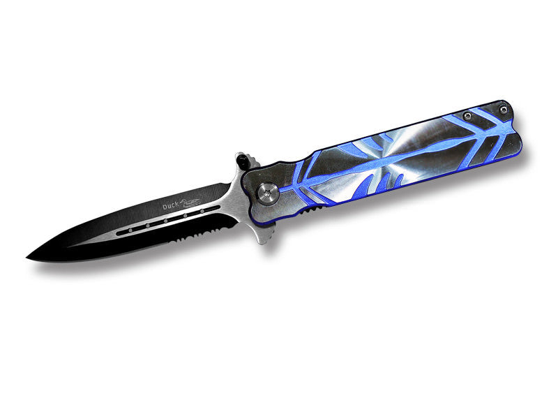 Assisted Opening Stiletto Style Folding Knife Blue & Silver - TOPHATTER'S ARMORY DEALS