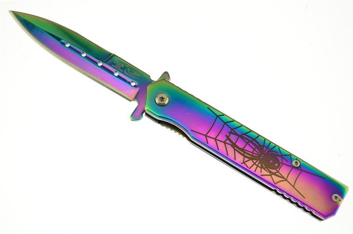 4.5 Inch Closed Spring Assist Spider Folding Knife - Titanium