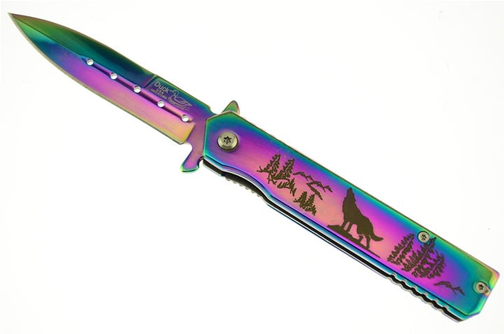 4.5 Inch Closed Spring Assist Wolf Folding Knife - Titanium