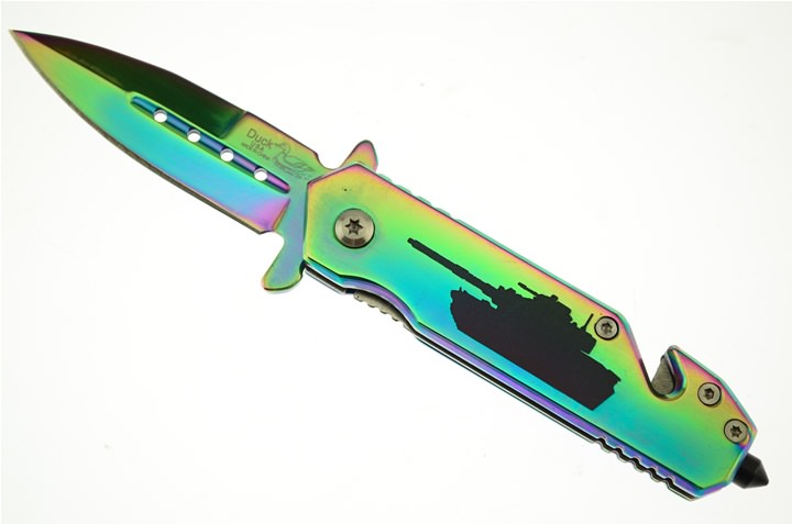 3.5 Inch Closed Rescue Spring Assist Marines Folding Knife - Titanium - TOPHATTER'S ARMORY DEALS