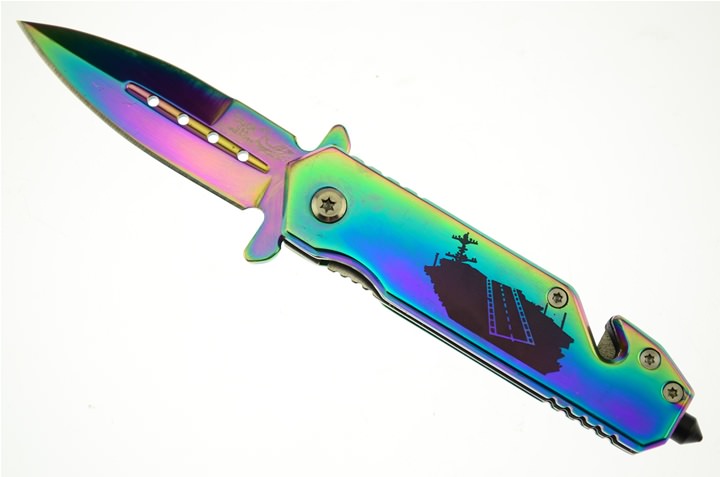 3.5 Inch Closed Rescue Spring Assist Navy Folding Knife - Titanium - TOPHATTER'S ARMORY DEALS
