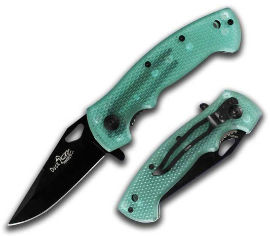Clear Green Handle Spring Assisted Opening Pocket Knife With Clip
