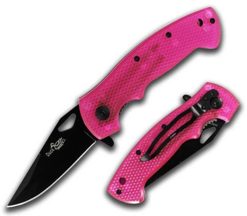 Clear Pink Handle Spring Assisted Opening Pocket Knife With Clip - TOPHATTER'S ARMORY DEALS