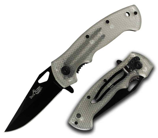 Clear White Handle Spring Assisted Opening Pocket Knife With Clip