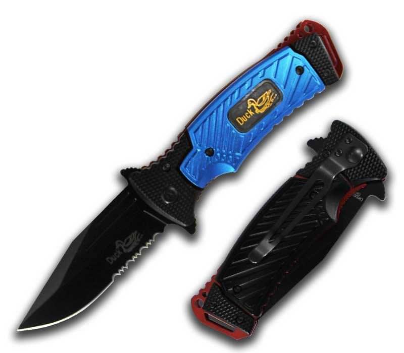 Duck USA Blue Assisted Opening Pocket Knife Serrated Blade - TOPHATTER'S ARMORY DEALS