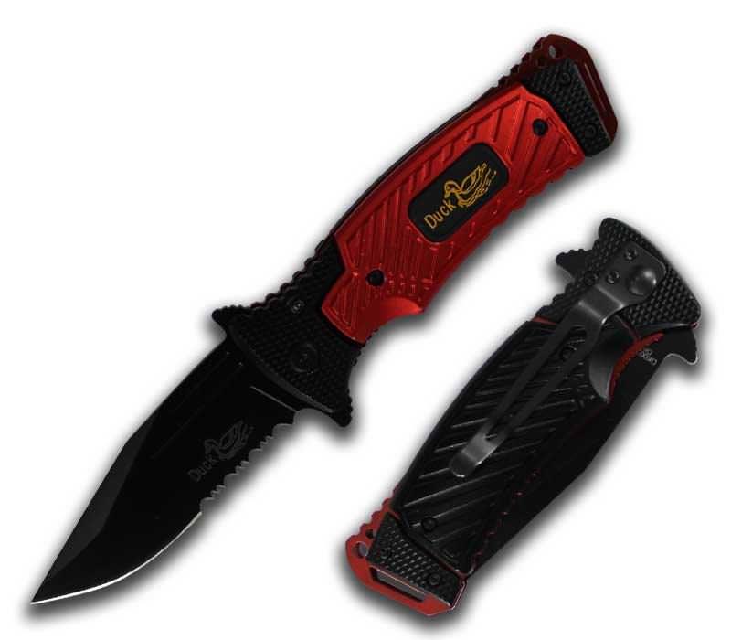 Duck USA Red Assisted Opening Pocket Knife Serrated Blade