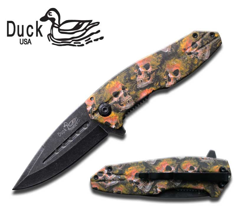 4.5 Inch Closed Heavy Duty Yellow/Orange Skull Camo Spring Assist Knife - TOPHATTER'S ARMORY DEALS